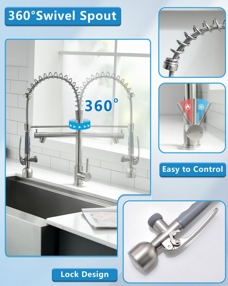 Fapully Commercial Single Handle Pull Down Sprayer Brushed Nickel Kitchen Faucet, Kitchen Sink Faucet with LED Light - Image 5